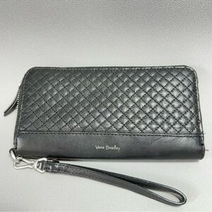 Vera Bradley Black Quilted Leather Zip Around Wristlet Wallet
